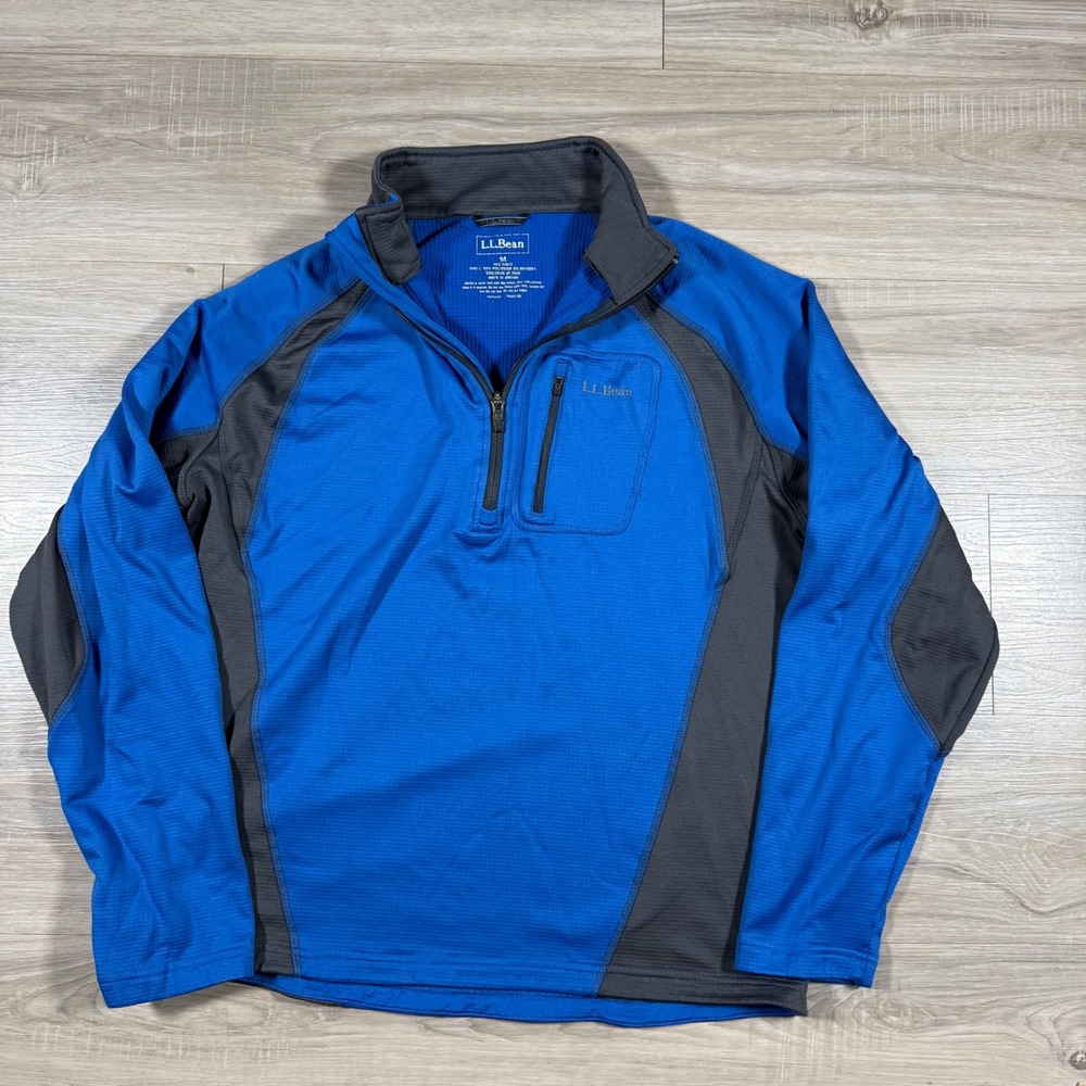 LL Bean Blue Quarter Zip Long Sleeve Chest Pocket Pullover Jacket Size Medium